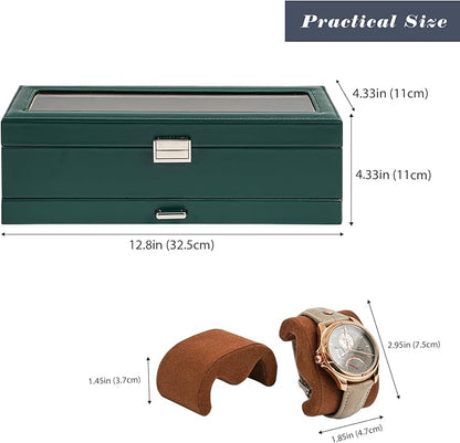 ProCase Watch Box, 6 Slot Watches Display Case with Drawer, Mens Watch Case with Glass Lid, 2-Layer Mens Jewelry Organizer Storage Holder, Birthday Valentine Gifts for Men -6 Slot, MidnightGreen