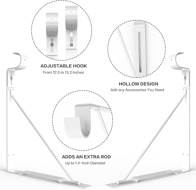 Adjustable Hook Closet Shelf and Rod Brackets, Eau 4 Packs of White Heavy Duty Closet Rod Bracket for Shelf Storage and Closet Rod, Wall Mounted Closet Shelves Bracket