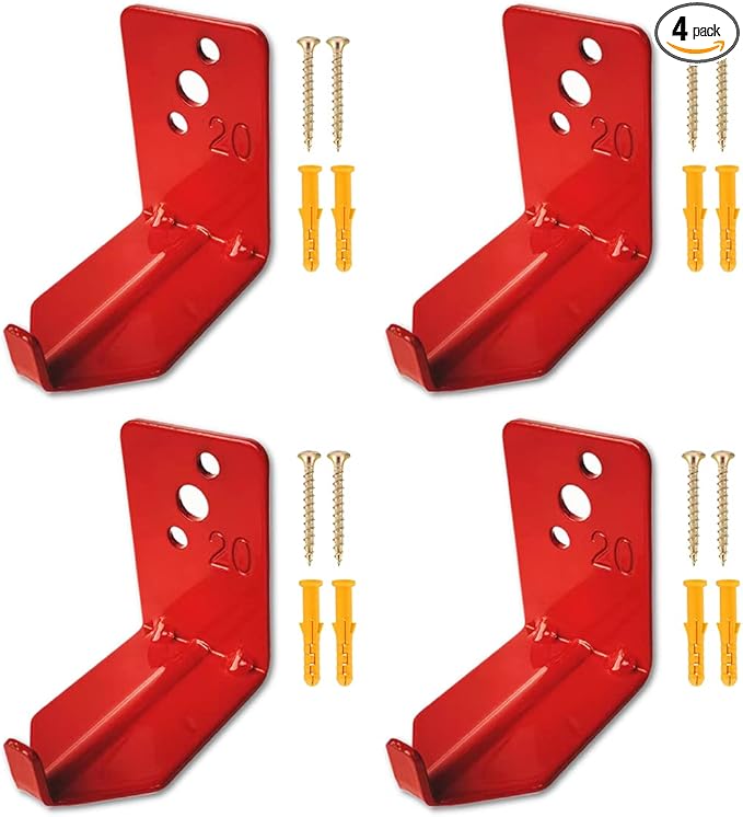 QMARK 4 Pack of Fire Extinguisher Bracket, Wall Mount Hook, Fire Extinguisher Mount up to 20 lbs, Hanger for Universal Extinguishers (Hook, 20 LB)