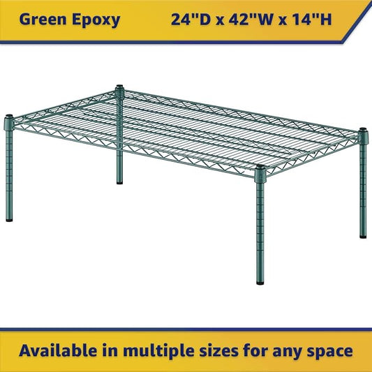 24" x 42" x 14" Green Epoxy Wire Storage Shelf, Dunnage Rack, Commercial 1 Tier Small Shelf