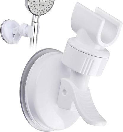 Adjustable Shower Head Holder, Wall Mount, ABS Plastic, Silver/White, 2.7 Inch Suction Cup, 360 Swivel, Easy Install, Strong Adsorption, Fits Most Shower Heads, Suitable for Smooth Surfaces