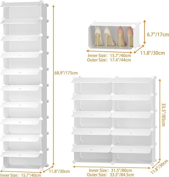 HOMIDEC Shoe Storage, 10-Tier Shoe Rack Organizer for Closet 20 Pair Narrow Shoes Shelf Cabinet for Entryway, Bedroom and Hallway