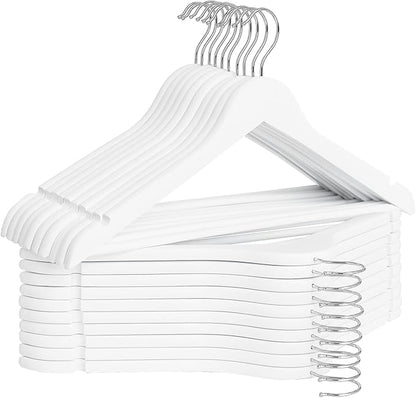 StorageWorks White Wooden Hangers 20 Pack, Heavy Duty Wood Hangers for Closet, Clothes Hangers for Coats, Bridesmaid Suits, Wedding Dress