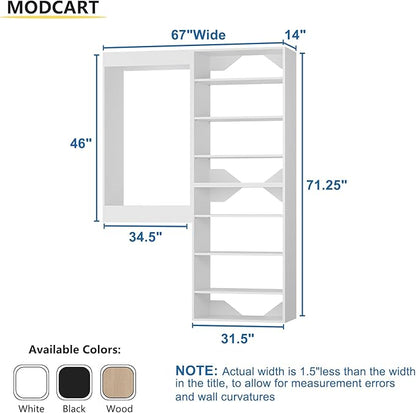 Modular Closet System, 67" Wide Closet Organizer System with Towers and Hanging, Wood Closet Tower Storage for Walk In Closets, Wall Mounted Wardrobe Organizer Kit System, Bedroom, White