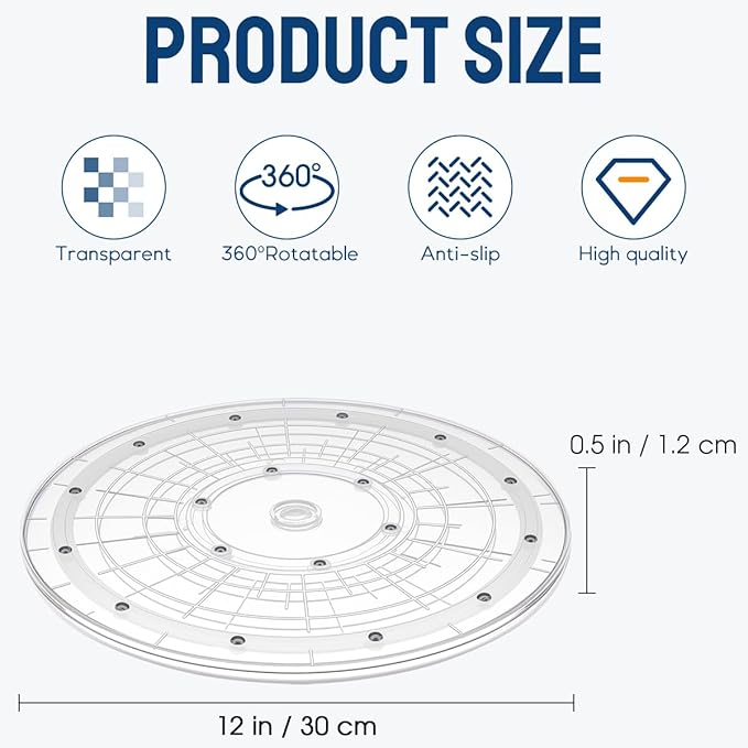 12 inch Lazy Susan Turntable,Acrylic Lazy Susan for Cabinet,Plastic Lazy Susans for Table Top Kitchen Spice Racks