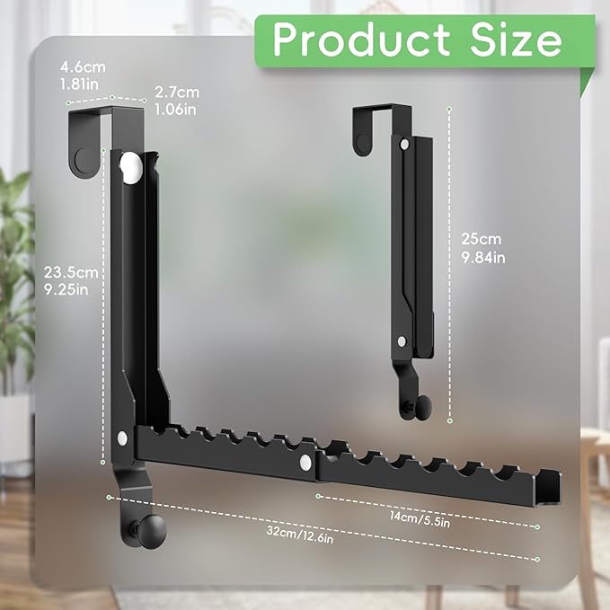 Over The Door Hooks, Extended Over The Door Clothes Hanger with 11 Ridges,Space-Saving Over The Door Rack,Door Hooks for Hanging Clothes,Larger Capacity Over The Door Hanger (1, Black(Update))