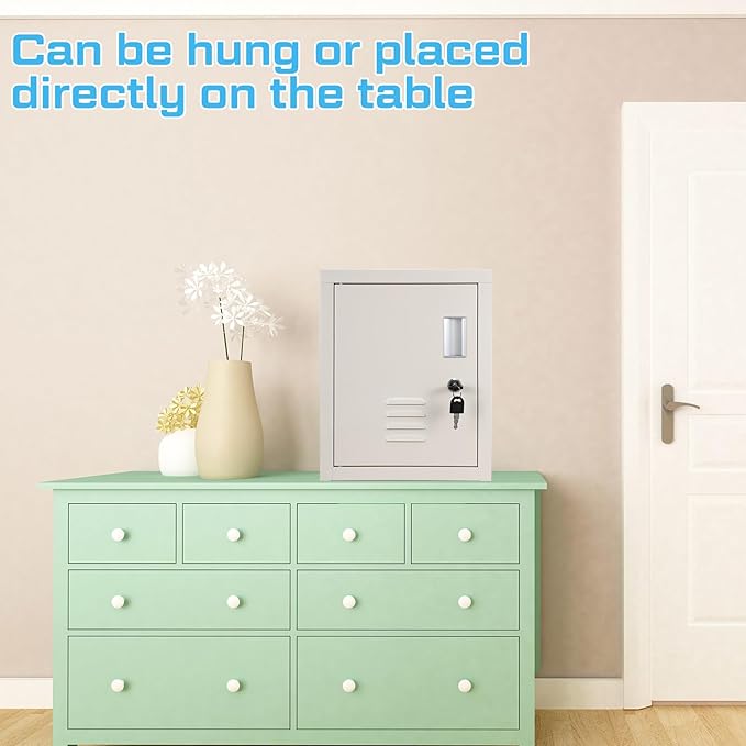 Suzile Lockable Storage Cabinet Metal Lockable Steel Storage Cabinet Organizer Lockers for Employees Vertical Metal Cabinets End Side Table Steel Bedside with Shelf(White)