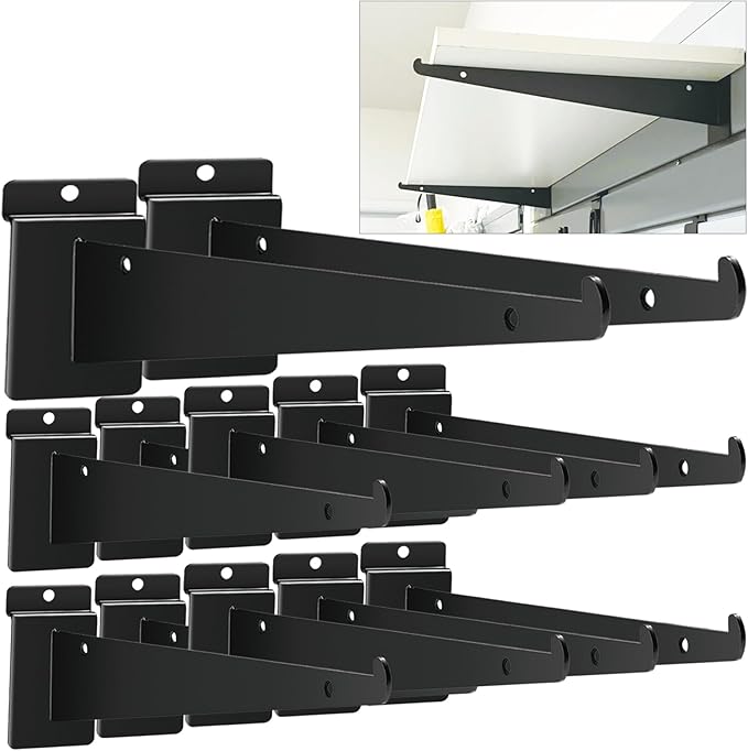 12 Pack Slatwall Knife Shelf Brackets 14 inch, Heavy Duty Slatwall Shelf Bracket Bulk Floating Metal Slatwall Accessories with Lip for Shelving Display Garage,Market and Home Mounting Supplies