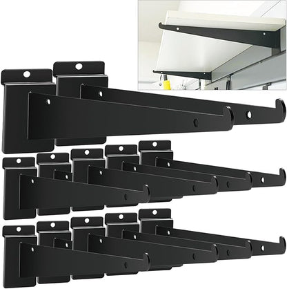 12 Pack Slatwall Knife Shelf Brackets 14 inch, Heavy Duty Slatwall Shelf Bracket Bulk Floating Metal Slatwall Accessories with Lip for Shelving Display Garage,Market and Home Mounting Supplies