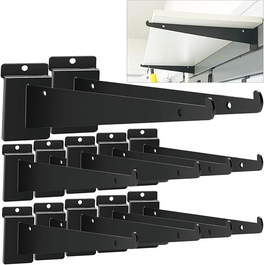 12 Pack Slatwall Knife Shelf Brackets 14 inch, Heavy Duty Slatwall Shelf Bracket Bulk Floating Metal Slatwall Accessories with Lip for Shelving Display Garage,Market and Home Mounting Supplies