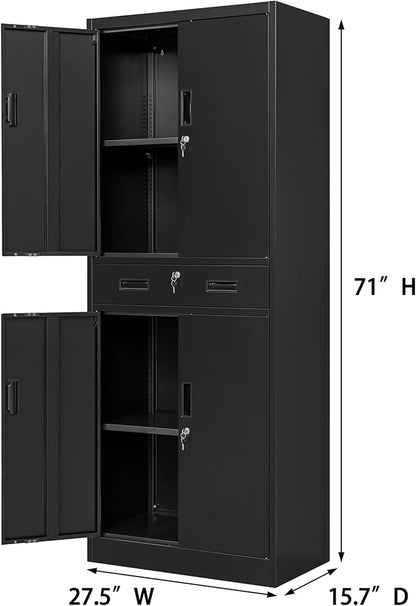 CJF Metal Storage Cabinet, 71" H Locking Storage Cabinet with Drawer and Adjustable Shelves, Steel Cabinets for Garage, Home Office, Kitchen (Black)