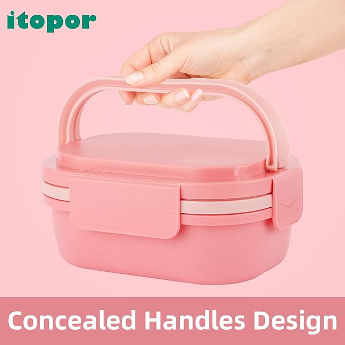 Leakproof Lunch Box, Drop-Proof Bento Box for Kids & Adults, BPA-Free Lunch Containers with Sleek Handles & Utensils, Microwave & Dishwasher Safe (Pink)