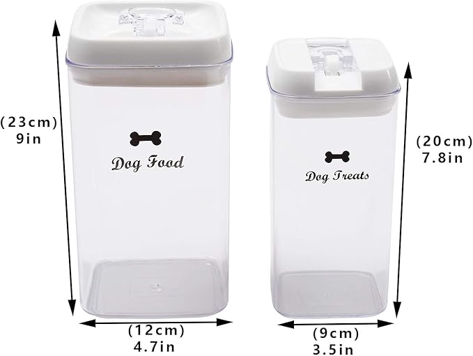 Pethiy Dog Food and pet Treats Storage Container - Clear Plastic - airtight Storage Canister Tins cookie pet jars(2 Pack set)