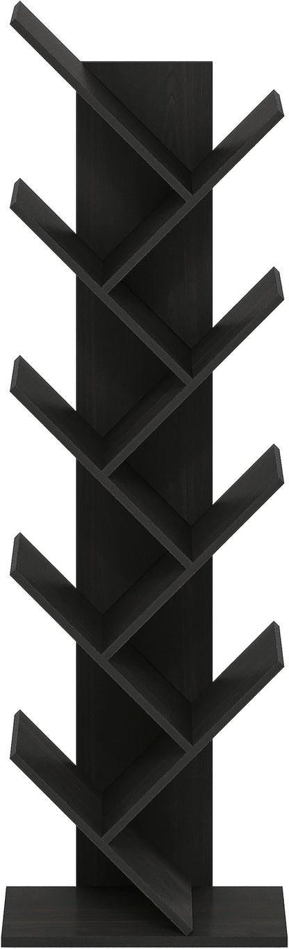 Furinno TREE Book Shelf, 9-Tier Bookshelf, Tree Bookcase with Angled Open Shelf, 8.4" x 15.7" x 50.9", for Room Decor, for Living Room, Bedroom, Home Office, Espresso