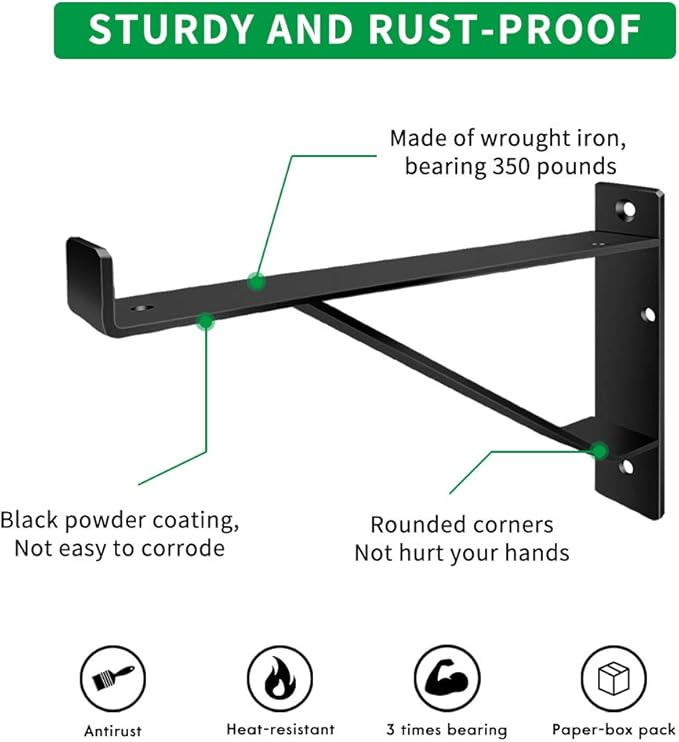 Heavy Duty Shelf Brackets 16 inch, Industrial Wall Brackets with Lip Metal Storage Brackets Outdoor/Indoor Include Screws 2 Pack Black