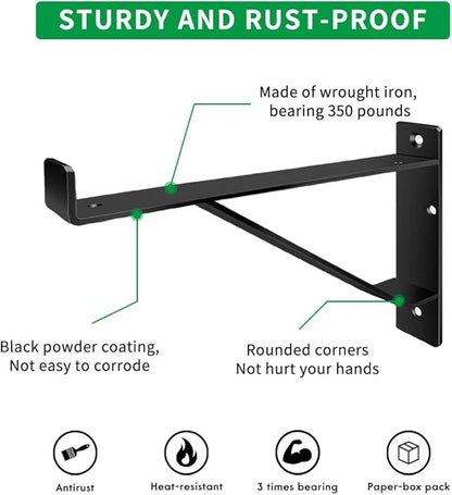 Heavy Duty Shelf Brackets 16 inch, Industrial Wall Brackets with Lip Metal Storage Brackets Outdoor/Indoor Include Screws 2 Pack Black