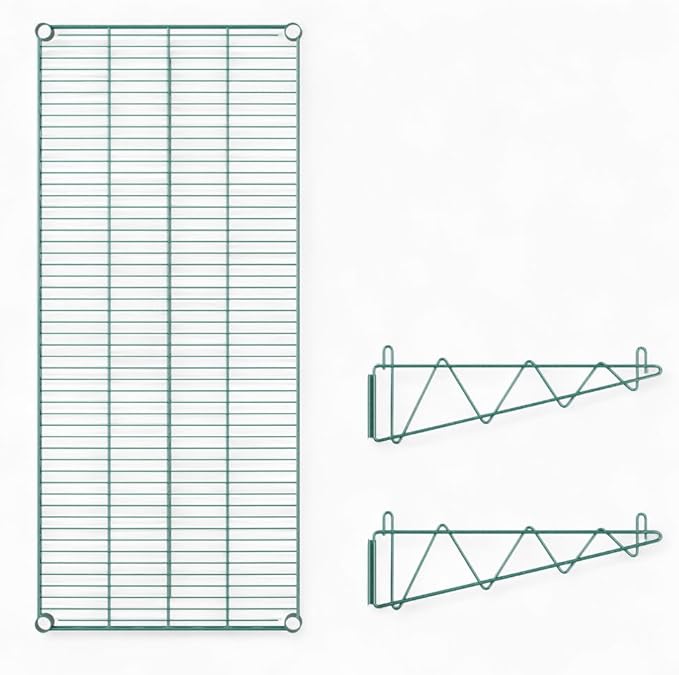 18" x 48" Green Wall-Mounted Wire Shelf with Epoxy Coating, Heavy-Duty Steel Storage Rack, NSF Certified, Easy Installation, Open Wire Design for Kitchen, Garage, or Utility Storage