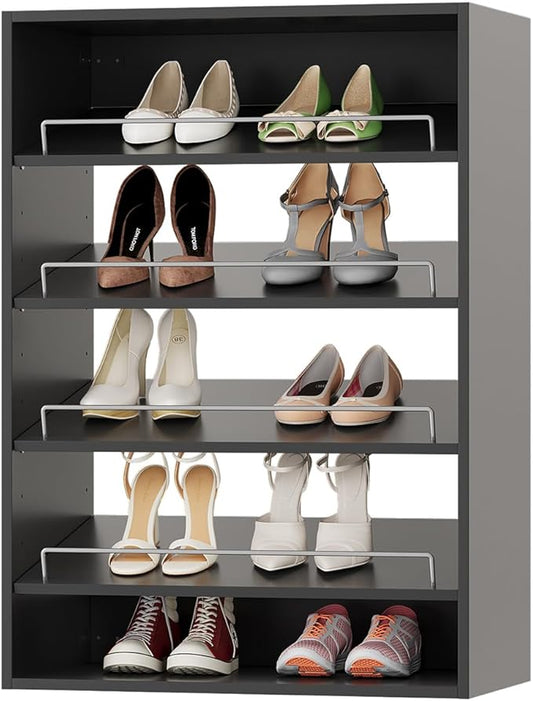 ROOMTEC 25.5" Shoe Shelf Short Tower Closet Unit, Modular Closet System with Shelf, Wardrobe Organizer for Bedroom or Walk-in Closet, Wall Mounted, Customizable Clothes Storage Unit, Black