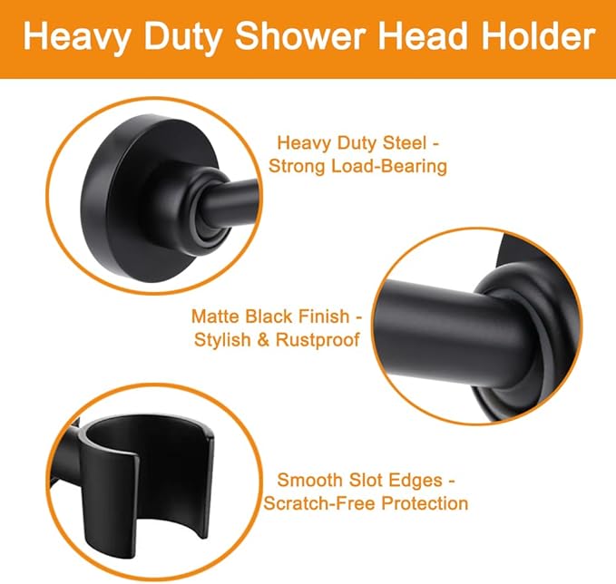 Shower Head Holder All Metal Handheld Shower Wand Bracket Adjustable Handheld Shower Head Holder Wall Mount Shower Wand Bracket Matte Black Finished