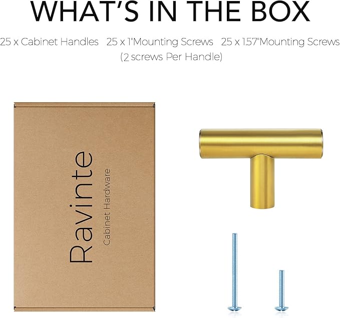 Ravinte 2'' Cabinet Handles Stainless Steel Brushed Brass Kitchen Cabinet Hardware Handles of Kitchen Cupboard Handles 25 Pack