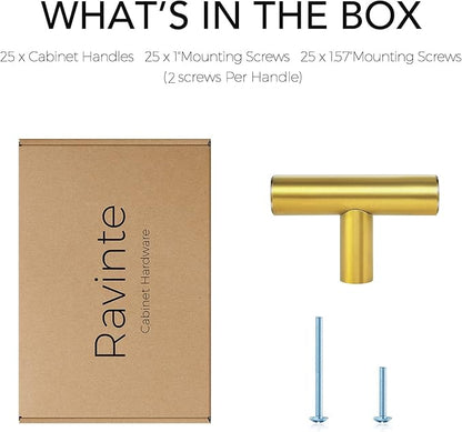 Ravinte 2'' Cabinet Handles Stainless Steel Brushed Brass Kitchen Cabinet Hardware Handles of Kitchen Cupboard Handles 25 Pack