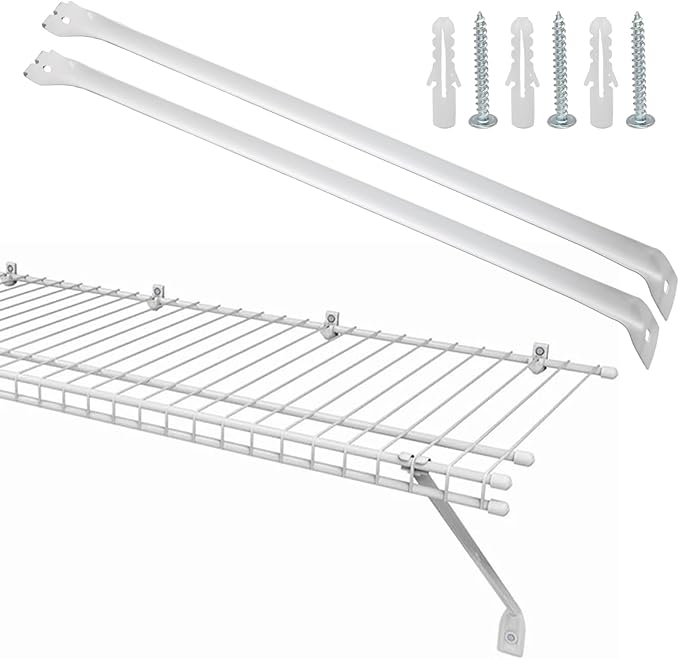 Uenhoy 2 Pack White 12 Inch Support Brackets for Wire Shelving, Wire Shelf Brackets Closet Shelf Bracket for Wardrobe Closet Support, with Anchors and Screws