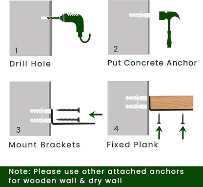 6 Pack Heavy Duty Shelf Brackets 6 inch, Floating Shelf Brackets(1/5”-Thick), L-Shaped Wall Shelf Bracket Hidden & Decorative Shelf Bracket Black