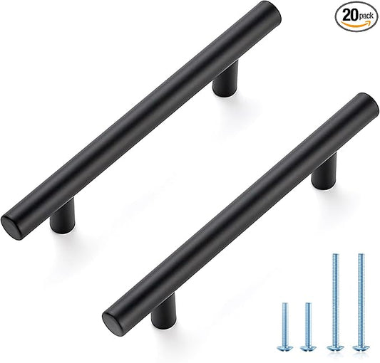 JOY DECOR 20 Pack 6 Inch Cabinet Pulls Kitchen Cabinet Handles with 3-3/4 Inch Hole Center Matte Black Cabinet Hardware Stainless Steel Kitchen Drawer Pulls for Cabinets Cupboard, 96mm Hole Centers