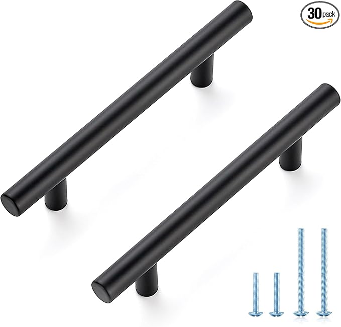 JOY DECOR 30 Pack 6 Inch Cabinet Pulls Kitchen Cabinet Handles with 3-3/4 Inch Hole Center Matte Black Cabinet Hardware Stainless Steel Kitchen Drawer Pulls for Cabinets Cupboard, 96mm Hole Centers