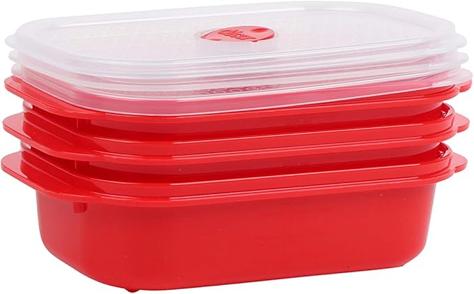Décor Microwave Food Containers Set | 3 Pack - 3 x 900ml | Steam Release Vent | Dishwasher & Freezer Safe | Red