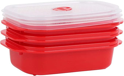 Décor Microwave Food Containers Set | 3 Pack - 3 x 900ml | Steam Release Vent | Dishwasher & Freezer Safe | Red
