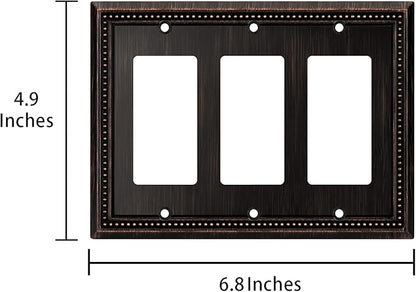 Henne Bery Sunken Pearls Heavy Duty Decorative Wall Plate Switch Plate Outlet Cover (Triple Decorator, Aged Bronze)