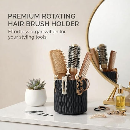 360° Rotating Makeup Brush Holder, 5-Slot Cosmetic Organizer Cup for Vanity, Desk & Bathroom Countertop, Black