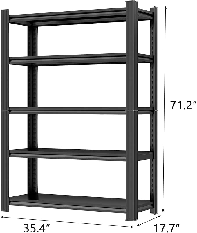 Metal Garage Shelving Unit, Heavy Duty Adjustable Storage Shelves, Steel Shelving, 3000 lbs Capacity Shelves for Heavy Tools and Equipment, 5 Tier, 35.4" Wx 17.7" Dx 71.2" H