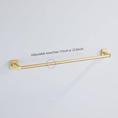 Brusehd Light Gold Bathroom Hardware Set 4 Pieces,Bathroom Accessories Set Stainless Steel Wall Mounted, Hand Towel Bar, Towel Ring, Robe Towel Hooks,Toilet Paper Holder,Towel Bar Set, 23.6 Inch…