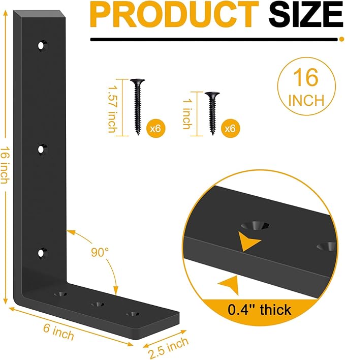 Countertop Support Brackets, Heavy Duty L Shelf Bracket 16'' x 6'' x2.5'' for Granite, Holds up to 300 lbs, L Bracket for Quartz, Granite, Wood, Concrete and Laminate Countertops(2 Pack)