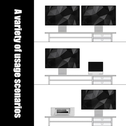 Dual‑Tier Monitor Stand Riser with Drawers, Desktop Organizer Shelf Storage for Computer Screen 2 Monitors, Supports for PC Computer Monitor, Printer, Heavy TV Riser White
