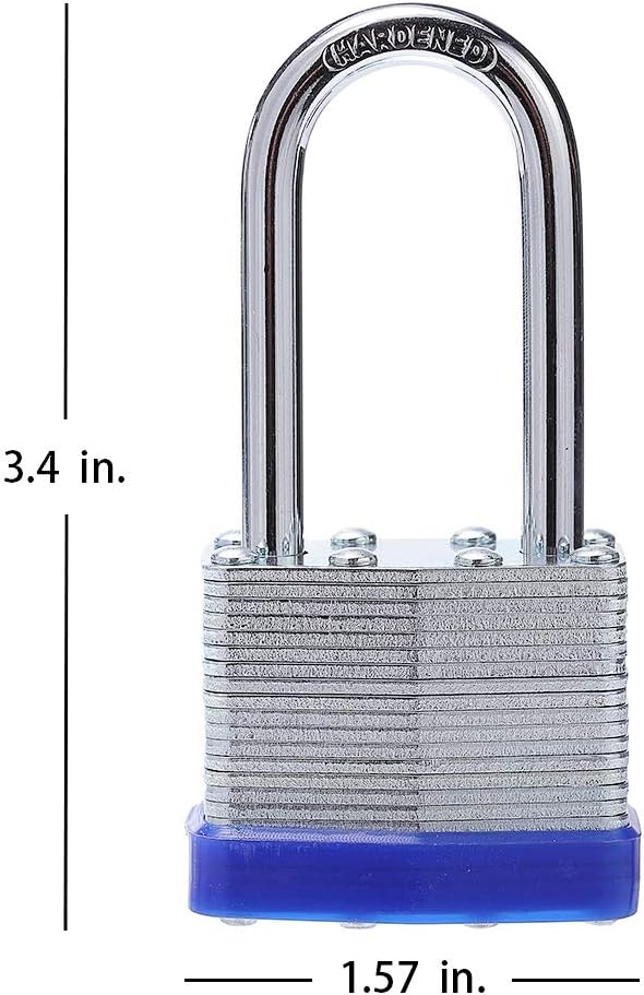 Laminated Steel Key Lock, 1-9/16 in. Wide Body, 2 Padlocks Keyed Alike,Long Shackle