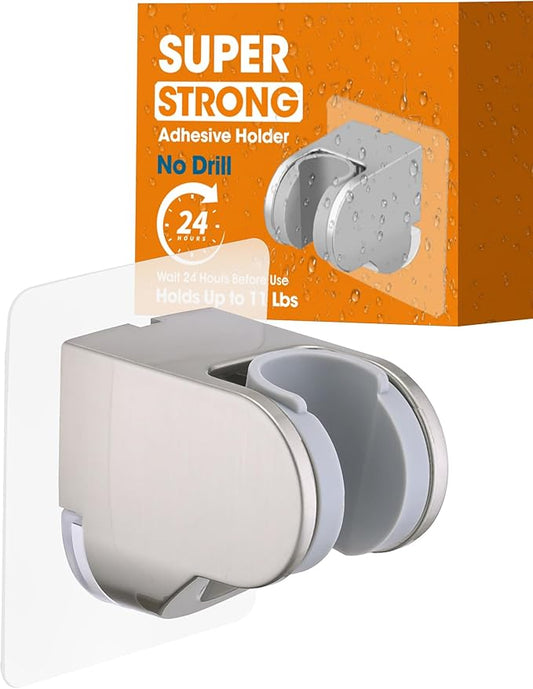 Handheld Shower Head Holder Super Strong Adhesive No Drill Adjustable Wall Mount for Hand Held Wand, Ideal for Kids, Elderly, and Short Users (Brushed Nickel)