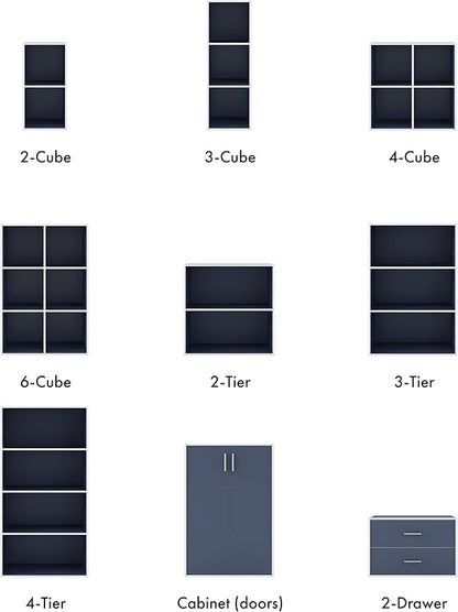 Homes: Inside + Out Apexa 2-Tier Cube Storage Organizer Shelves, Stackable Wood Bookcase Fits Cubby Bins for Organization, Dorm Teen Room Decor & Home Office, Steel Blue