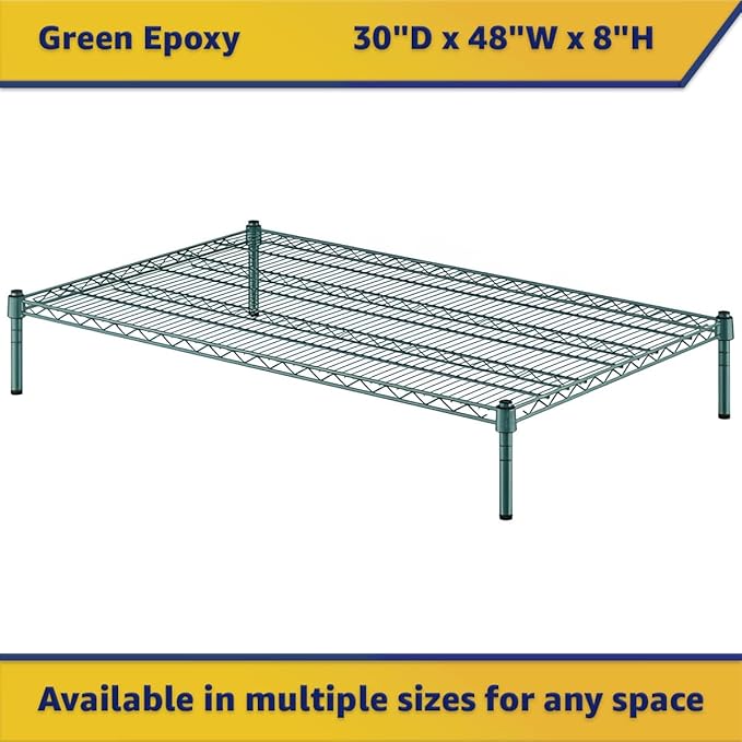 30" x 48" x 8" Green Epoxy Wire Storage Shelf, Dunnage Rack, Commercial 1 Tier Small Shelf