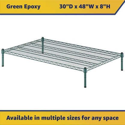 30" x 48" x 8" Green Epoxy Wire Storage Shelf, Dunnage Rack, Commercial 1 Tier Small Shelf