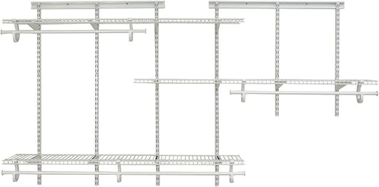 ClosetMaid ShelfTrack Wire Closet Organizer System, Adjustable from 5 to 8 Ft., With Shelves, Clothes Rods, Hardware, Durable Steel, White