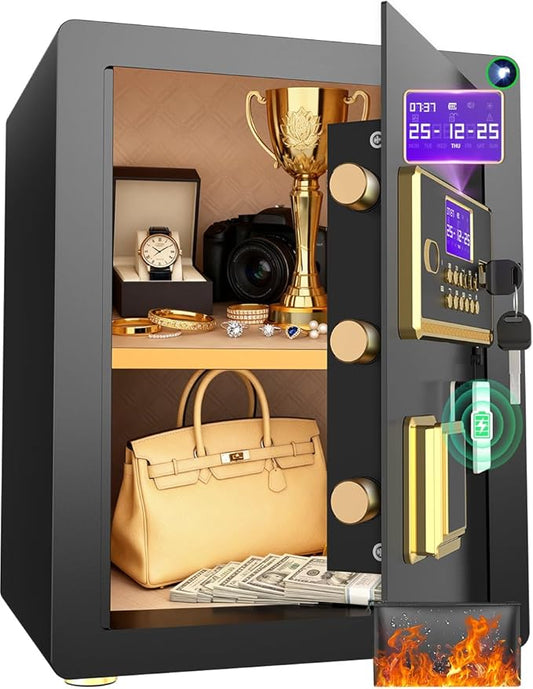 Security Safe with Digital Keypad & Alarm System - Electronic Lock Box for Jewelry Cash with Adjustable Shelves - Includes LED Light & Fireproof and Waterproof Bag(0.8/1.0/1.3/1.53/2.5Cuft)