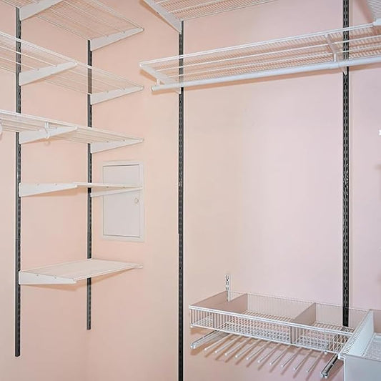 12 Pack 25 Inch Dual Track Upright Wall Shelving System Shelf Bracket Twin Slot Shelf Rail Twin Track Upright Heavy Duty Support System for Pantries, Linen Closets, Laundry Rooms (Black)