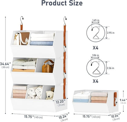 Hanging Closet Organizer Extra Large, Clothes Hanging Shelves for Closet with Divider, Collapsible Closet Storage System, Fabric Storage Bins for Home, Dorm, Rv, Sweaters, Handbags, Underwear, Sock