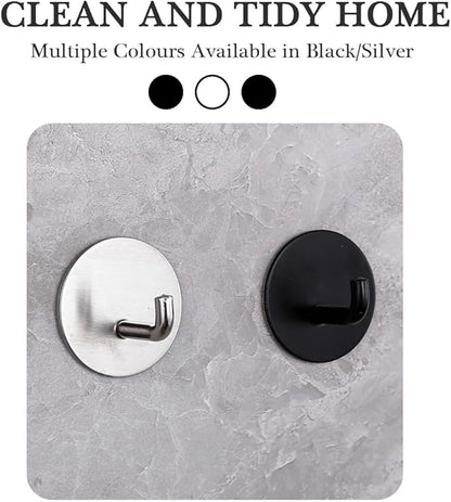 8 Pack Silver Adhesive Wall Hooks, Towel Hooks for Bathrooms, Sticky Hooks for Hanging, Stick on Wall Mount for Bathroom Kitchen Bedroom No Drill