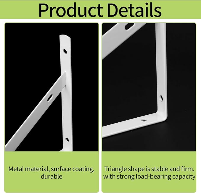 8 Pcs Heavy Duty Shelf Brackets, Floating Metal Shelf Brackets, L Shaped Shelves Support Angle Brackets for Heavy Duty Floating Shelves (9.84 x6.29 inch White)