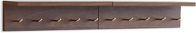 5-Hook Wall Mounted Coat Rack with Storage Shelf - Multi-Functional Key & Jacket Hanger for Entryway, Walnut Finish, Style D-2