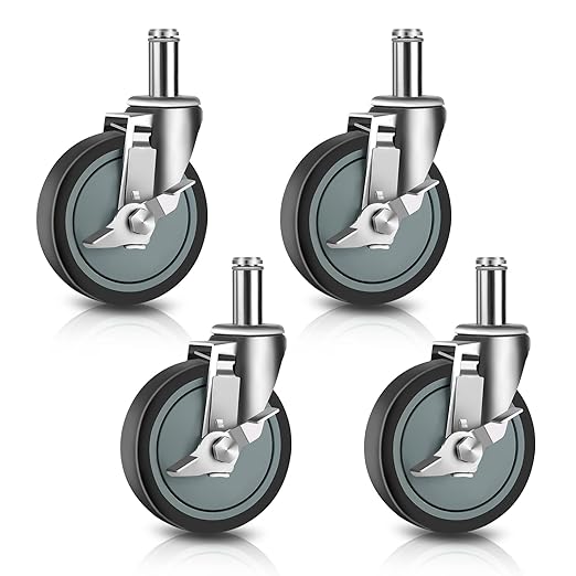 5 inches Stem Casters for Wire Shelving Racks, Heavy Duty Wheels with Brake Set of 4 Swivel Casters Scaffolding Wheel Replacement (.864" x 2-3/16")